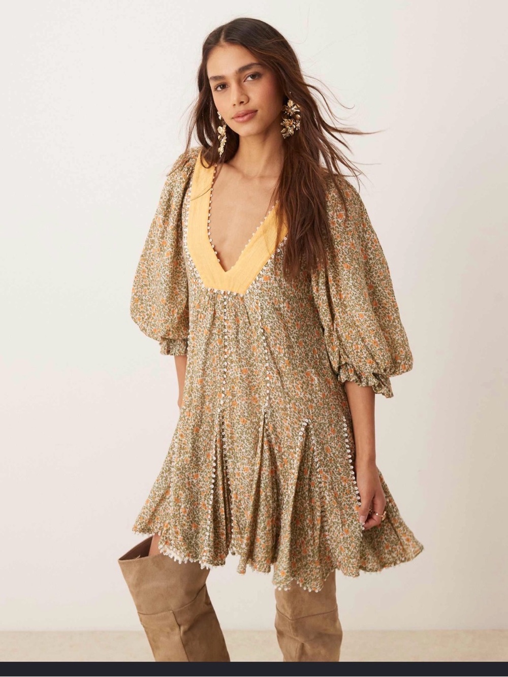 Free People Bali Coral floral print mini dress in a boho style - Picture 1 of 10